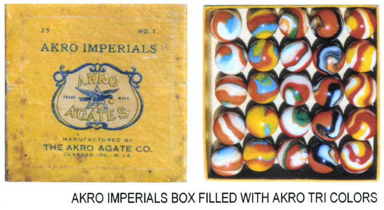 Plate 5 Akro Agate Imperial Box Filled W/Tri-Colors