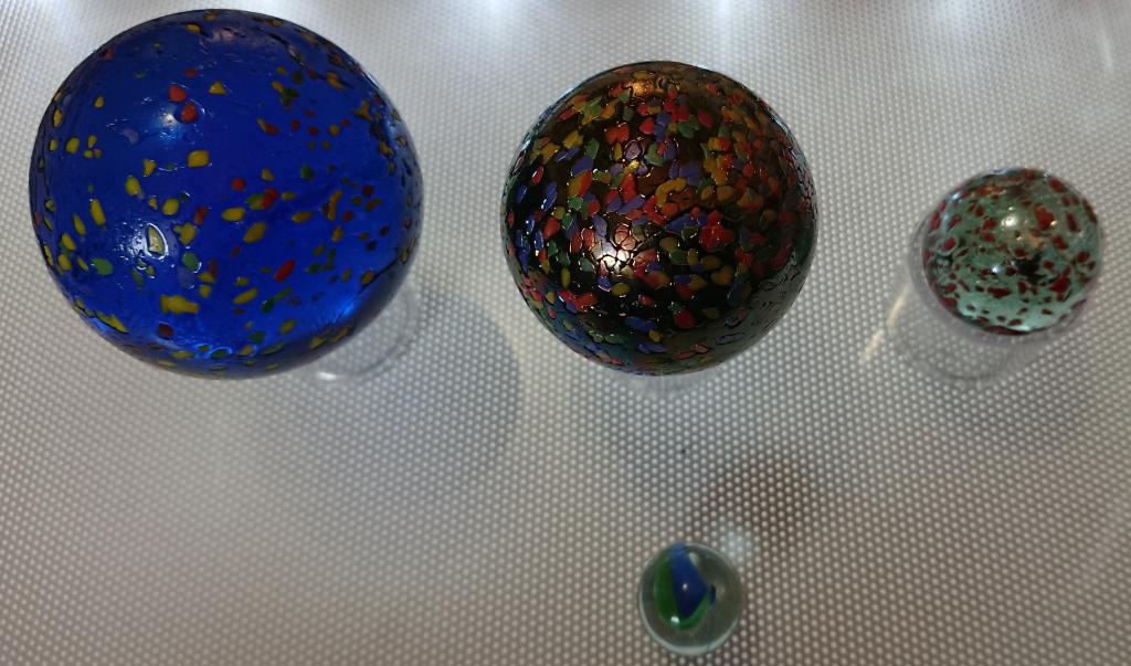 Large speckled Marbles , blue, golden, clear Marble I.D.'s Marble Connection