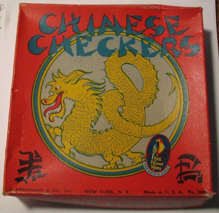 Pressman Chinese Checkers Box (No#) (empty) (Poll Parrot sticker) - View 1 - Al - G10.JPG